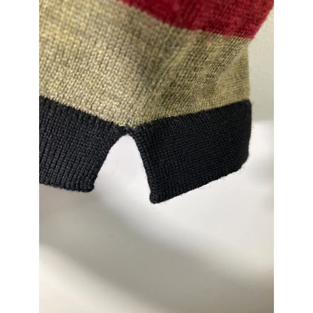 Mens Como Sport Merino Wool Sweater Pullover Stripes‎ Tan Green Black Red L